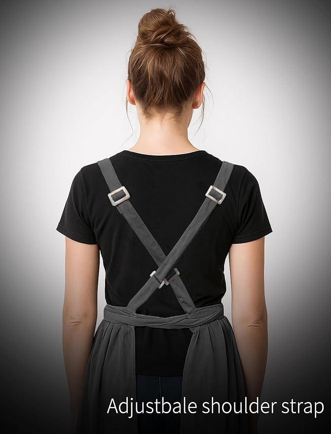 Pinknoke Vintage Pinafore Apron Dress for Women with Pockets Cute Floral Chef Aprons for Kitchen Cooking Baking Gardening