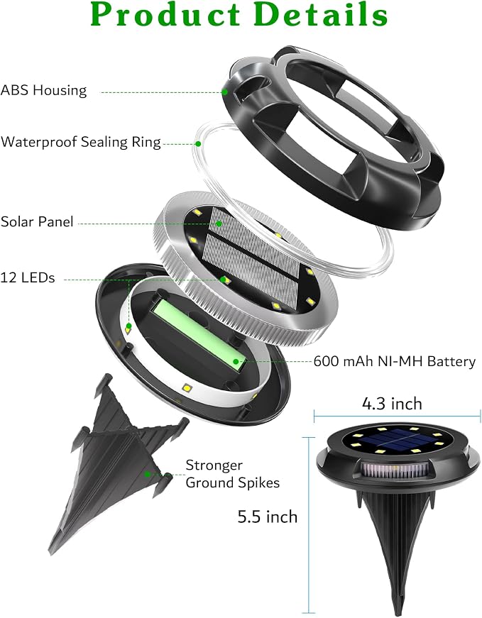 Biling Solar Ground Lights Uplight Sidelight, 12 Packs Bright Solar Outdoor Lights Waterproof for Yard Pathway Driveway Garden Poolside (Warm White)