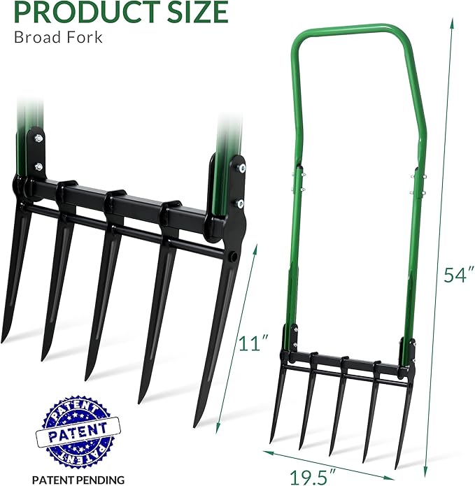 BroadFork Garden Tool, Heavy Duty 5-Tine Broad Fork Hand Tiller, Garden Pitchfork with Ergonomic U-Shaped Handle, Digging Fork for Gardening, Cultivating