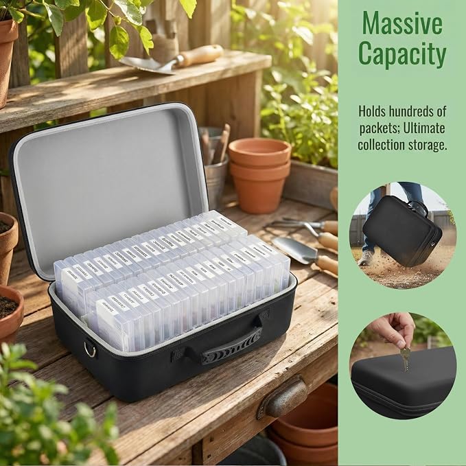 Seed Storage Organizer Case 36-Slot Hard Shell Seed Packet Holder Label Kit | Seed Packet Organization Keeps Vegetable, Flower And Herb Seed Sorted For Faster Planting, Planning And Seasonal Garden Setup