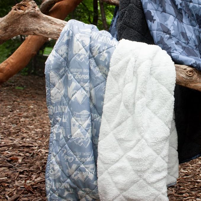 Cathay Home Coleman Indoor Outdoor Reversible Water Resistant and Sherpa Throw Blanket 50x60 Inch