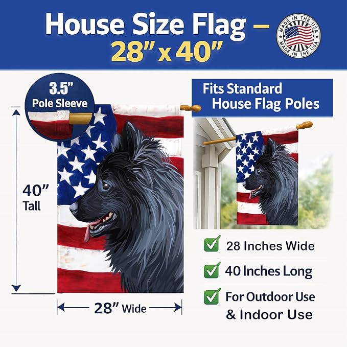 Caroline's Treasures CK6730CHF Swedish Lapphund Dog American Flag House Flag Large Porch Sleeve Pole Decorative Outside Yard Banner Artwork Wall Hanging, Polyester, House Size, Multicolor