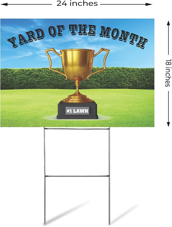 SignPro Yard of The Month Lawn Sign | Trophy Award Yard Sign | #1 Lawn of the Month Sign | 24" x 18" Corrugated Plastic Yard Signs with H Stakes | Double Sided (Generic)