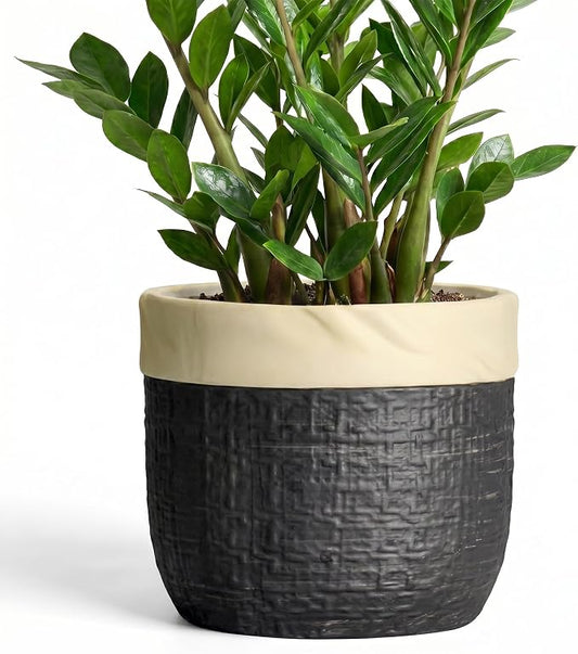 9.8 Inch Planter - Ceramic Pots for Plants with Drainage Hole and Plug, Round Flower Pots for Indoor Plants, Boho Decorative Plant Pot, Garden House Decor, House Warming Gifts New Home, Black