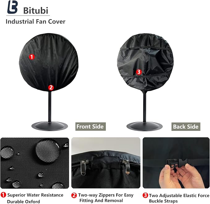Bitubi Wall Mount Fan Cover,Waterproof Outdoor Fan Covers,Compatible for 18-20 Inch Industrial Fan and Pedestal Fan,Heavy Duty 600D oxford Dustproof Fan Cover,Black