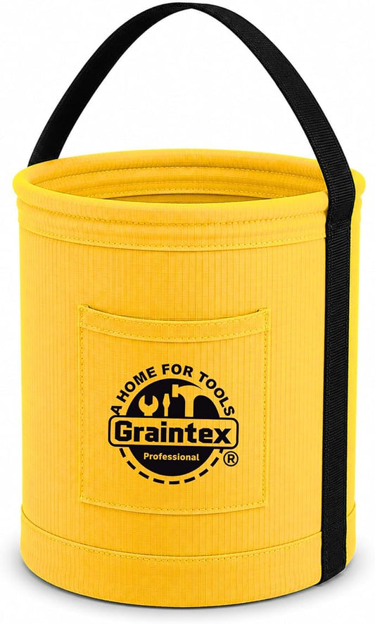 Graintex Canvas Utility Bucket 12"x15", Round Tool Bucket, Reinforced Base & Carry Handle, Ripstop Canvas, Multi-Purpose Bag for Jobsite, Gardening, Home Use, Ideal for Tool Storage Solutions - Yellow