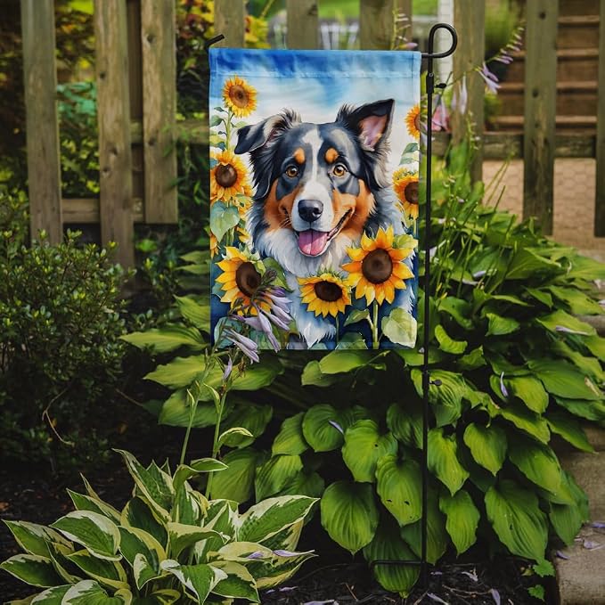Caroline's Treasures DAC6014GF Australian Shepherd in Sunflowers Garden Flag Mailbox Flag Decorative Yard Flag Banner Outside Patio Artwork Yard Flower Beds, Garden Size, Multicolor