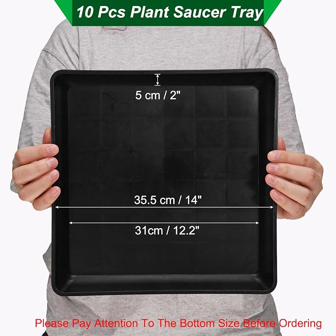 PATIKIL Plant Saucer Tray, 10 Pack 14 Inch Plastic Square Plant Saucer Flower Planter Drip Tray for Indoors Outdoors Patio Balcony, Black
