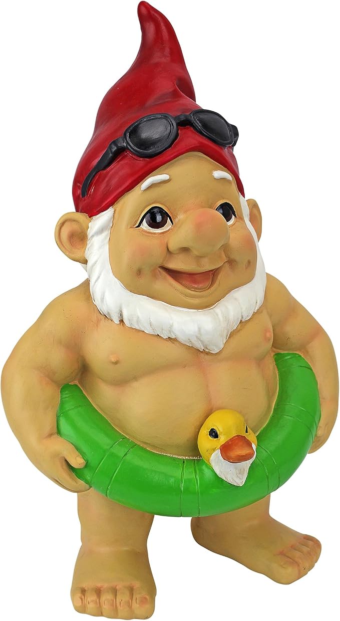 Design Toscano QM16035 Garden Gnome Statue - Pool Party Pete Naked Gnome - Outdoor Garden Gnomes - Funny Lawn Gnome Statues,full color