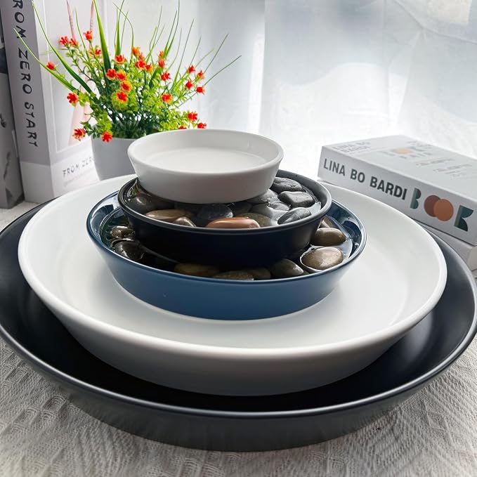 Ceramic Plant Saucer Tray 9 10 11 Inch Blue, 11.3" OD x9.7 ID x1.8 Deep| Round Sturdy Heavy Duty Glazed Bevel Planter Drip Flower pots with Catch Basin for Indoor Outdoor Plants