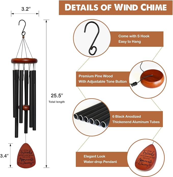 Fall Friend Gifts for Women Men, Friendship Gifts for Best Friend Women Birthday, Long Distance Wind Chime for Bestie, Garden Wind Chime Decoration