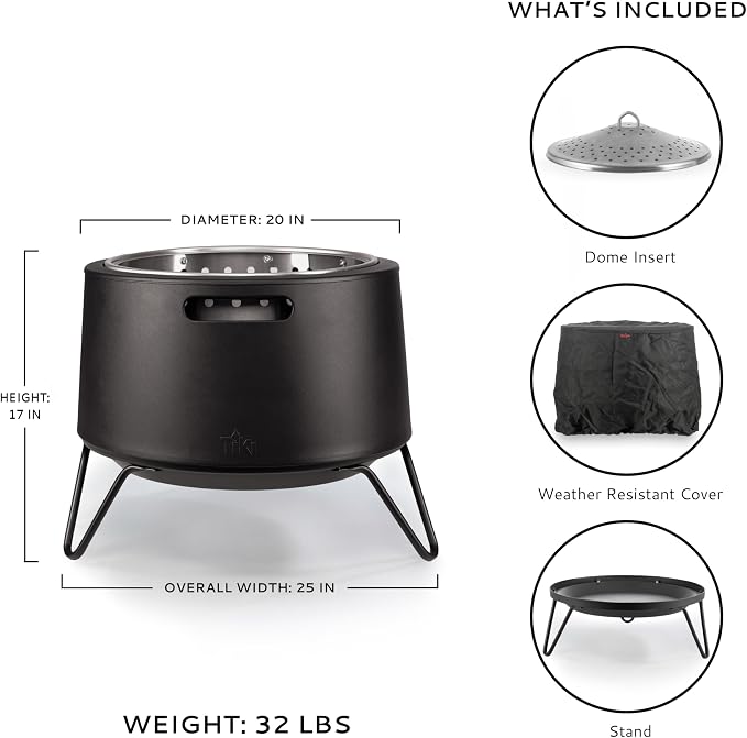 Smokeless Fire Pit 20-Inch – Portable Outdoor Wood Burning Fire Pit for Patio, Backyard & Camping, Stainless Steel, Removable Ash Pan, Stand & Cover – TIKI Social Fire Pit