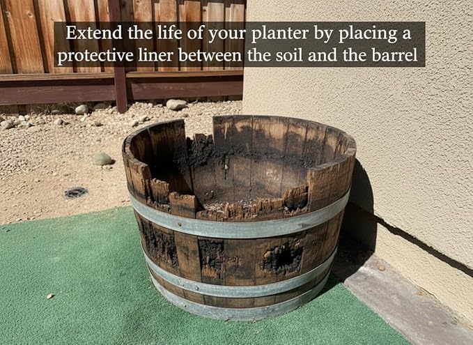 Half Barrel Planter Liner Kit – Wine & Whiskey Barrel Planter Liner Bag with Drain Tube & Mesh – Heavy-Duty 100 Micron Plastic Liner for25-29 in Diameter Half Barrel Planters