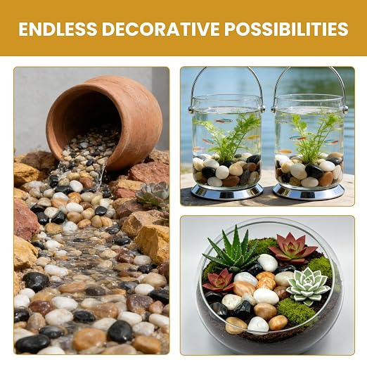 1-2 Inch Mixed Color River Rocks, 12LB Polished Natural Decorative Pebbles for Indoor Plants, Planters, Vase Fillers, Fish Tank Rocks, Aquarium Decor, Garden Landscaping & Outdoor DIY