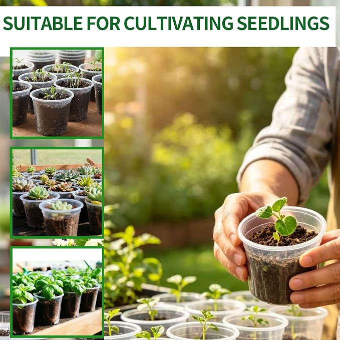 100 Pcs Seed Starter Pots Kit 2.75 Inch Clear Nursery Pots for Plants for Seedlings,Small Plastic pots for Plants,Succulents,Plastic Nursery Pots with Drainage Holes (Size B)