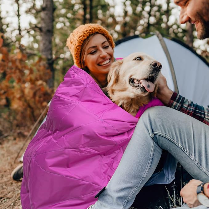 Large Waterproof Outdoor Blanket Thick Fleece 80" x 58" | Windproof Stadium Blanket, Wearable Poncho, Machine Washable for Camping, Car, Pet, Picnics - Rose Purple