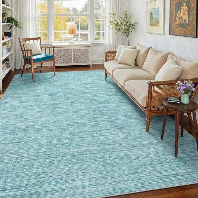 Garvee 9x12 Rug for Kids Room Machine Washable Area Rugs Large Solid Color Living Room Rug with Non Slip Backing, Stain Resistant Non Shedding Carpet Low Pile Soft Neutral Mats for Bedroom, Blue | Non Slip Backing Stain Resistant Non Shedding Low Pile ...