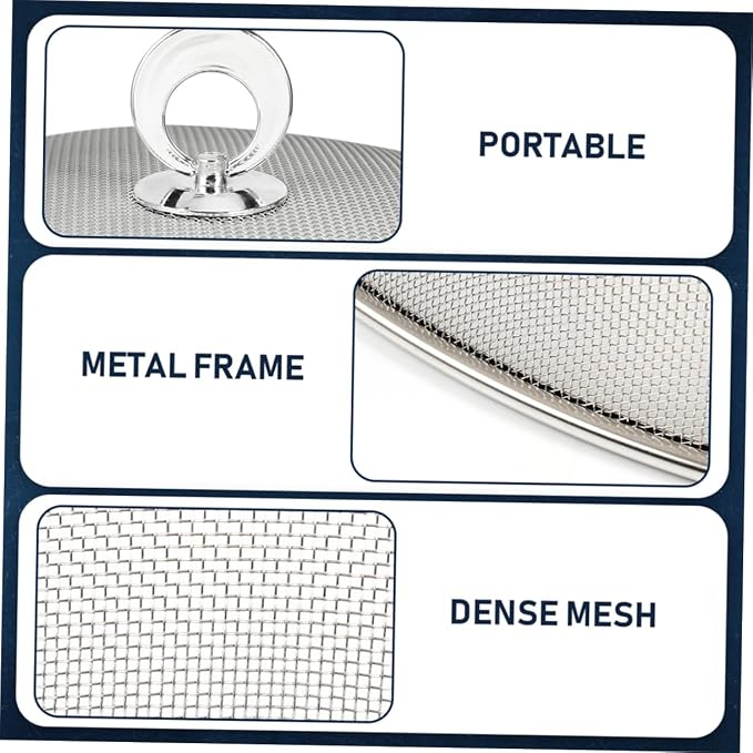 Hemoton Stainless Steel Mesh Dome Food Cover Protector, Round Mesh Screen Food Tent for Kitchen, Outdoor, Picnic, Reusable, Large, Black, 15.7-Inch (Silver L)