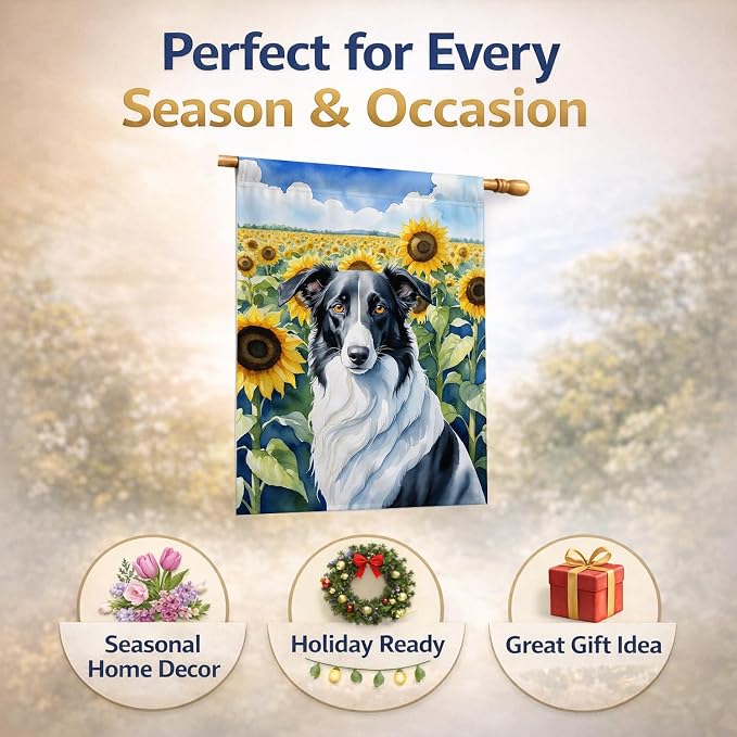 Caroline's Treasures DAC6034CHF Borzoi in Sunflowers House Flag Large Porch Sleeve Pole Decorative Outside Yard Banner Artwork Wall Hanging, Polyester, House Size, Multicolor