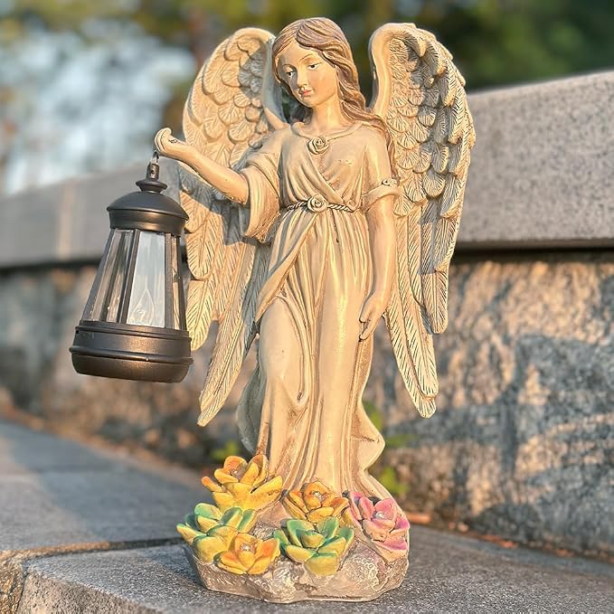 Solar Angel Outdoor Garden Decor Statues – 11.6 inches Outdoor Sculptures with Solar Light,for Outside Yard Art Patio Balcony Front Lawn Ornaments Gifts for Mom Grandma Women