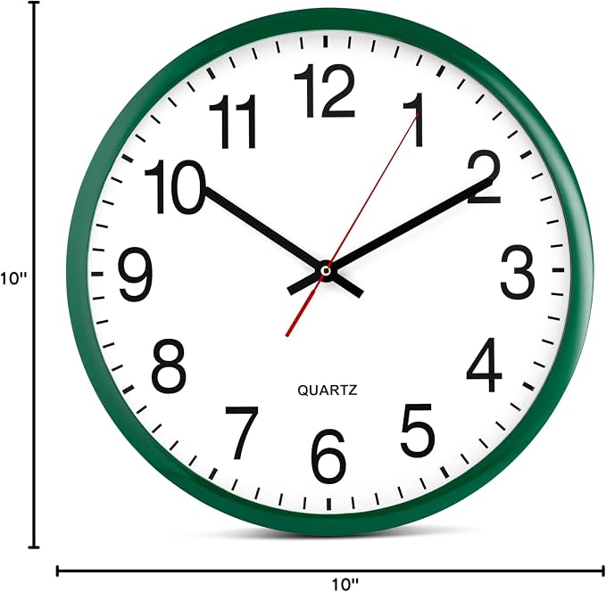 Bernhard Products Hunter Green Wall Clock, Silent Non Ticking - 16 Inch Extra Large Quality Quartz Battery Operated Round Easy to Read Home/Office/Business/Kitchen/Classroom/School Clocks