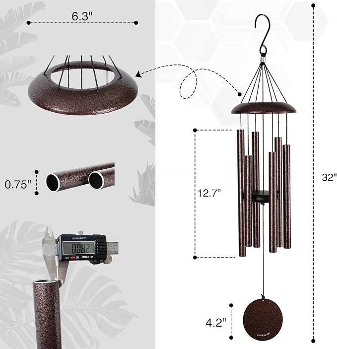 Vanquer Wind Chimes for Outside Deep Tone - 32'' Wind Chimes Outdoor Clearance, Deep Tone, Windchimes Outdoors, Memorial, Sympathy Gifts, Garden Patio Yard, Home Décor (32" Bronze)