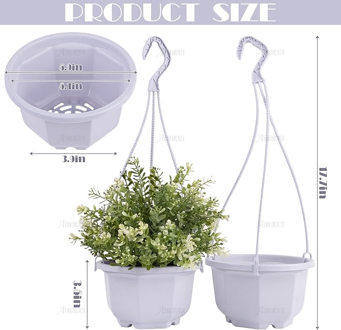 AUEAR, 50 Pack Plastic Plant Hangers Hanging Flower Planter Containers with Drainage Holes and Hooks for Outdoor Indoor White