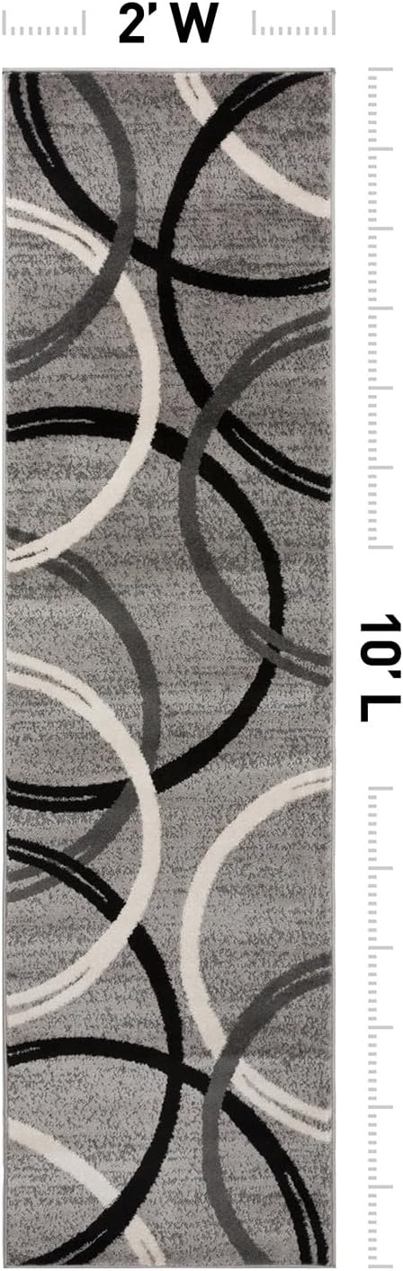 Rugshop Wavy Circles Fade-Resistant Living Room Runner Rug Gray 2' x 10' | Runner, Size 2' x 10', Bedroom, Dining Room, Home Office, Kitchen, Entryway, Hallway, Nursery, Kids Room, Guest Room