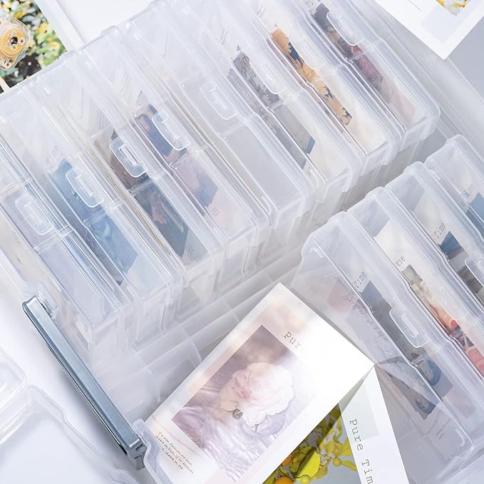 novelinks Photo Storage Box and 16 Inner 4" x 6" Photo Storage Containers | 1Pack Clear, Photo Albums 4x6 Pictures, Photo Organizers and Storage, Card Game Storage, Task Boxes for Special Education
