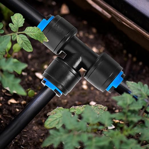 10 Pack 1/4" Drip Irrigation Tee Connectors, Quick Connect Universal Drip Irrigation Tubing Coupling Valve, Connector Locking Fitting for Sprinkler or Drip Irrigation System Parts & Connectors