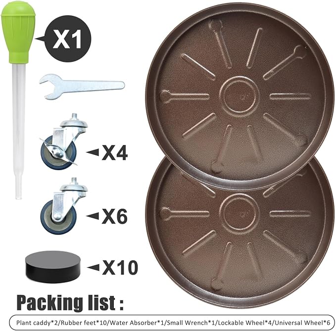 2 Pack 17 Inch Metal Plant Caddy With Lockable Wheels,Plant Stand Dolly for Heavy Planter,Wheeled Planter Saucer Tray,Rolling Plant Stand,Heavy-Duty Plant Caddy for Indoor and Outdoor(Copper)