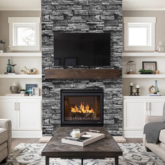 Jeweluck Grey Brick Wallpaper Peel and Stick Wallpaper 17.7inch×236.2inch Faux Stone Self Adhesive Wallpaper Kitchen Backsplash Peel and Stick Brick Contact Paper Removable Wall Paper Decor Vinyl