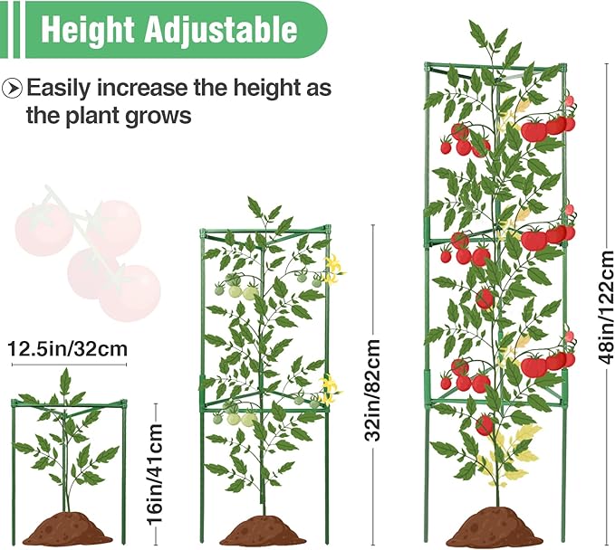 ANPHSIN Sturdy Triangle Tomato Cage with Movable 10 Gal Grow Bags - 3 Sets 47'' Plants Garden Trellis Planters, Support for Indoor Outdoor Beans, Peppers, Eggplants, Climbing Vegetables