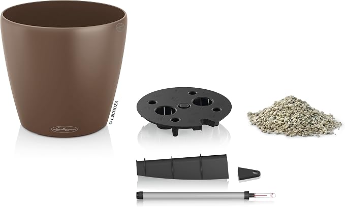 Lechuza Classico Color 35 Nutmeg, Self-Watering Round Planter, D13.8 H11.8 in
