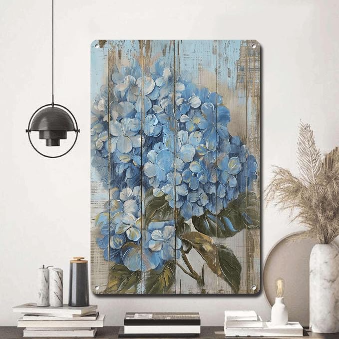 Metal Sign Tin Sign Vintage Wall Art Rustic Testament Hydrangea Tin Sign for Easy Installation Weather Resistant Design and Vintage Gr Minimalist Wall Art for Bar 8×12 Inches