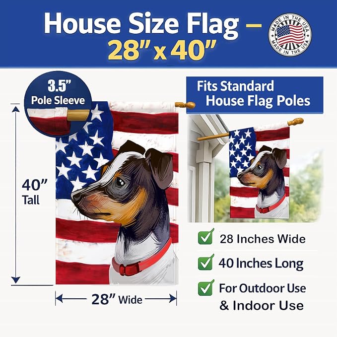 Caroline's Treasures CK6582CHF Japanese Terrier American Flag House Flag Large Porch Sleeve Pole Decorative Outside Yard Banner Artwork Wall Hanging, Polyester, House Size, Multicolor