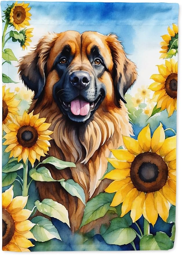 Caroline's Treasures DAC6115CHF Leonberger in Sunflowers House Flag Large Porch Sleeve Pole Decorative Outside Yard Banner Artwork Wall Hanging, Polyester, House Size, Multicolor