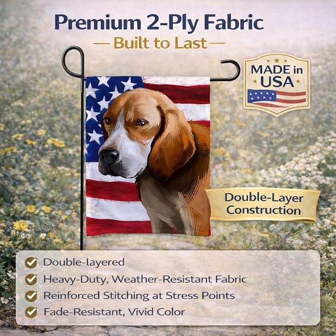 Caroline's Treasures CK6422GF Beagle-Harrier American Flag Garden Flag Mailbox Flag Decorative Yard Flag Banner Outside Patio Artwork Yard Flower Beds, Garden Size, Multicolor
