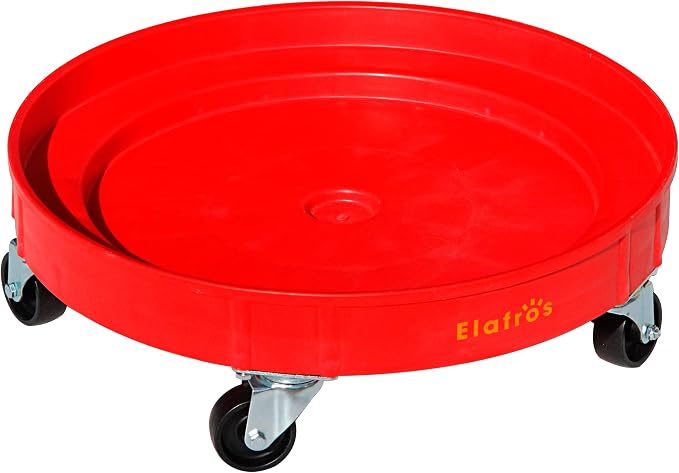 ELAFROS 30 Gallon and 55 Gallon Heavy Duty Plastic Drum Dolly – Durable Plastic Drum Cart 900 lb. Capacity- Barrel Dolly with 5 Swivel Casters Wheel,Red