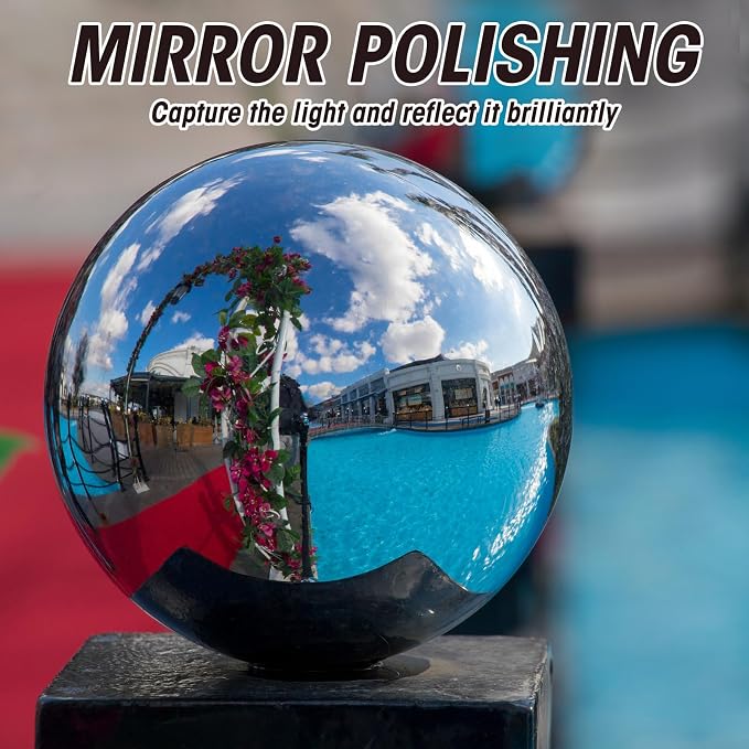 Suzile 2 Pieces 10 Inch Gazing Ball Hollow Gazing Mirror Ball Stainless Steel Garden Globe Gazing Globe Mirrored Surface Polished Ornament Sphere for Garden Outdoor Pool Yard Pond Lawn Home (Silver)