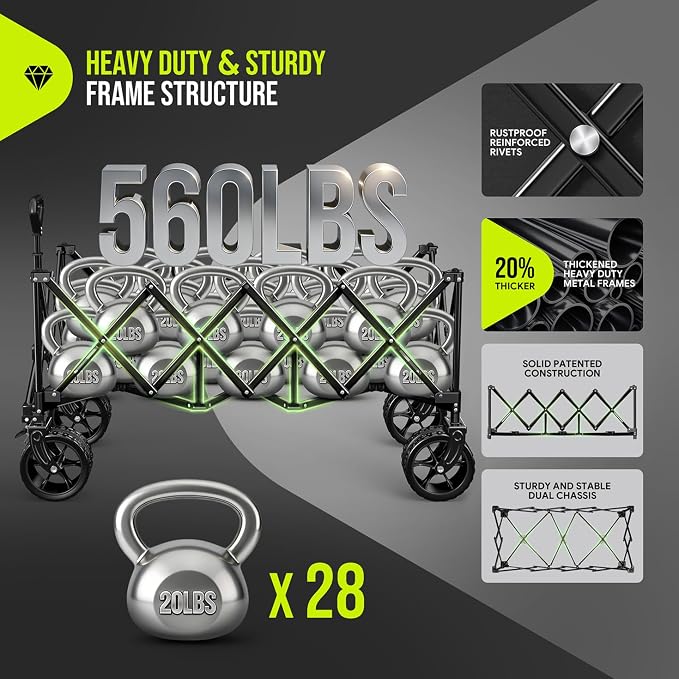 Hikemoon 300L Extra Large Wagons Carts Foldable, 560LBS Heavy Duty Collapsible Beach Wagon 48" Long with Big All-Terrain Wheels, Utility Folding Cart for Camping, Sports, Garden, Purple