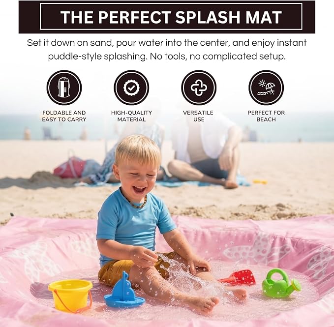 2-in-1 Kids Beach & Pool Play Mat, Portable Paddling or Picnic Blanket | Soft, Waterproof, Large 6.5 ft Surface, Folds to Carry Bag, Perfect for Beach Days, Parks, Picnics & Outdoor Backyard Play