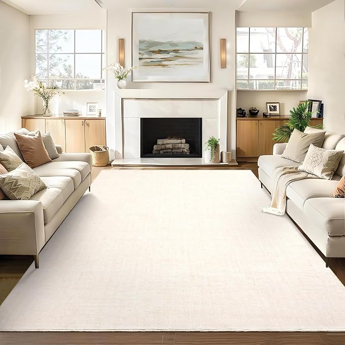 Garvee 10x13 Area Rugs for Living Room Solid Washable Rugs Ivory White | Soft Non Slip Rugs for Bedroom, Low Pile Neutral Rug, Stain Resistant Foldable Carpet for Playroom Dorm, Farmhouse Rugs