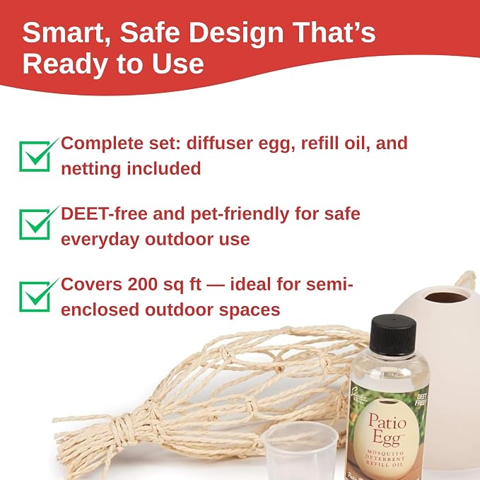 Skeeter Screen 90760R Patio Egg Diffuser – Decorative Essential Oil Set with 3-Month Supply – No Flame or Power – Includes Beaker & Netting – Patios, Garages, Stables – Covers Up to 300 Sq Ft (2 Pack)