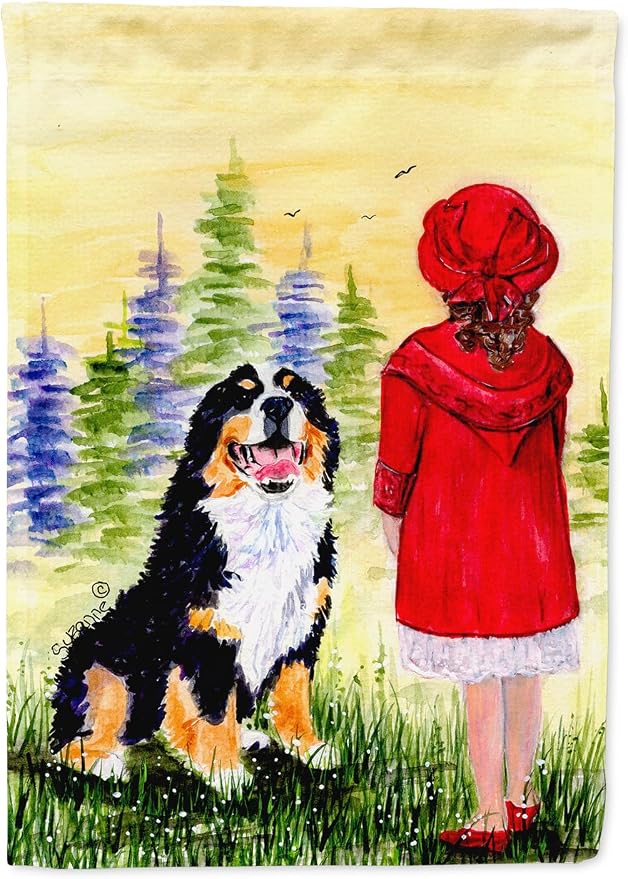 Caroline's Treasures SS8531GF Little Girl with her Bernese Mountain Dog Garden Flag Mailbox Flag Decorative Yard Flag Banner Outside Patio Artwork Yard Flower Beds, Garden Size, Multicolor