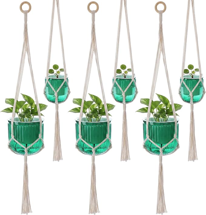 Hanging Planter Set of 6 Self Watering Indoor Flower Pots with Water Level Indicator Modern Plant Hangers for Indoor Garden Decor Balcony Apartment Boho Home Decoration Easy Care(Emerald)