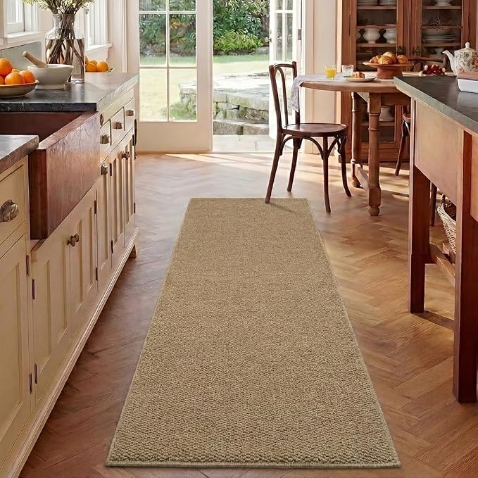 Garvee Hallway Runner Rug 2x6 Solid Color Textured Rug for Bedroom, Brown | Modern Machine Washable Non Slip Stain Resistant Low Pile Non Shedding Weaving Rugs for Kitchen Entryway Bathroom