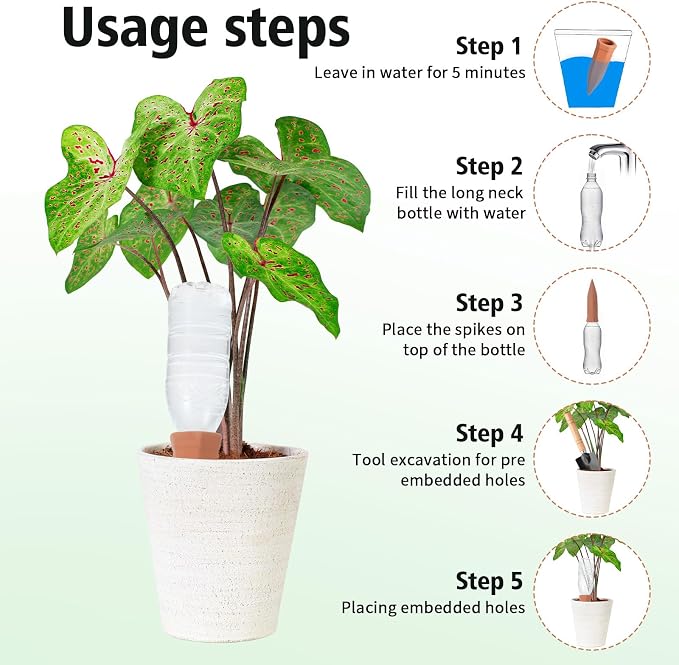 6 Pcs Large Terracotta Watering Spikes, 95ml Clay Watering Spikes for Plants, Automatic Self-Watering System for Indoor & Outdoor Use, Slow Release Plant Nanny, Vacation Plants Care