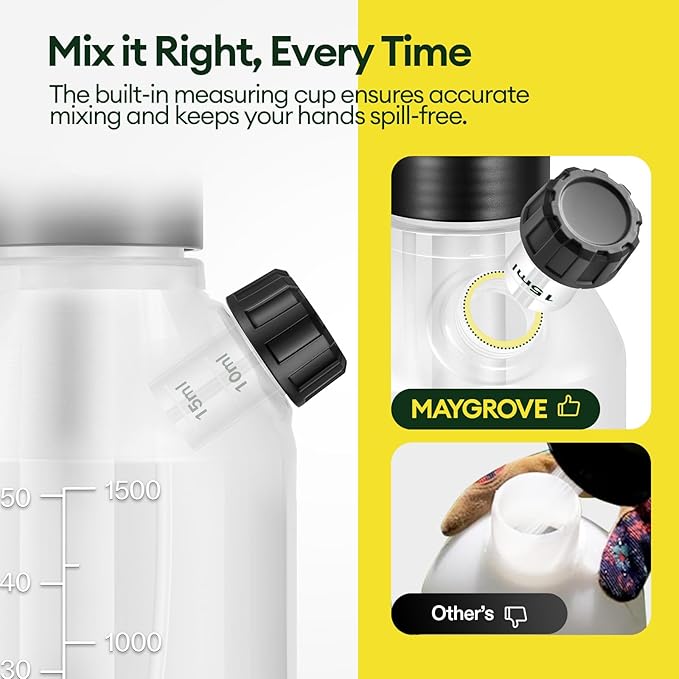 MAYGROVE 50oz Pump Sprayer, Hand Water Spray Bottle for Indoor Plant, Clear Plant Sprayer with Side Filling Port, Measuring Cup, Adjustable Nozzles, Safe Pressure Relief Valve