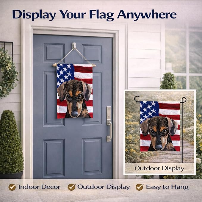 Caroline's Treasures CK6699GF Serbian Hound Dog American Flag Garden Flag Mailbox Flag Decorative Yard Flag Banner Outside Patio Artwork Yard Flower Beds, Garden Size, Multicolor